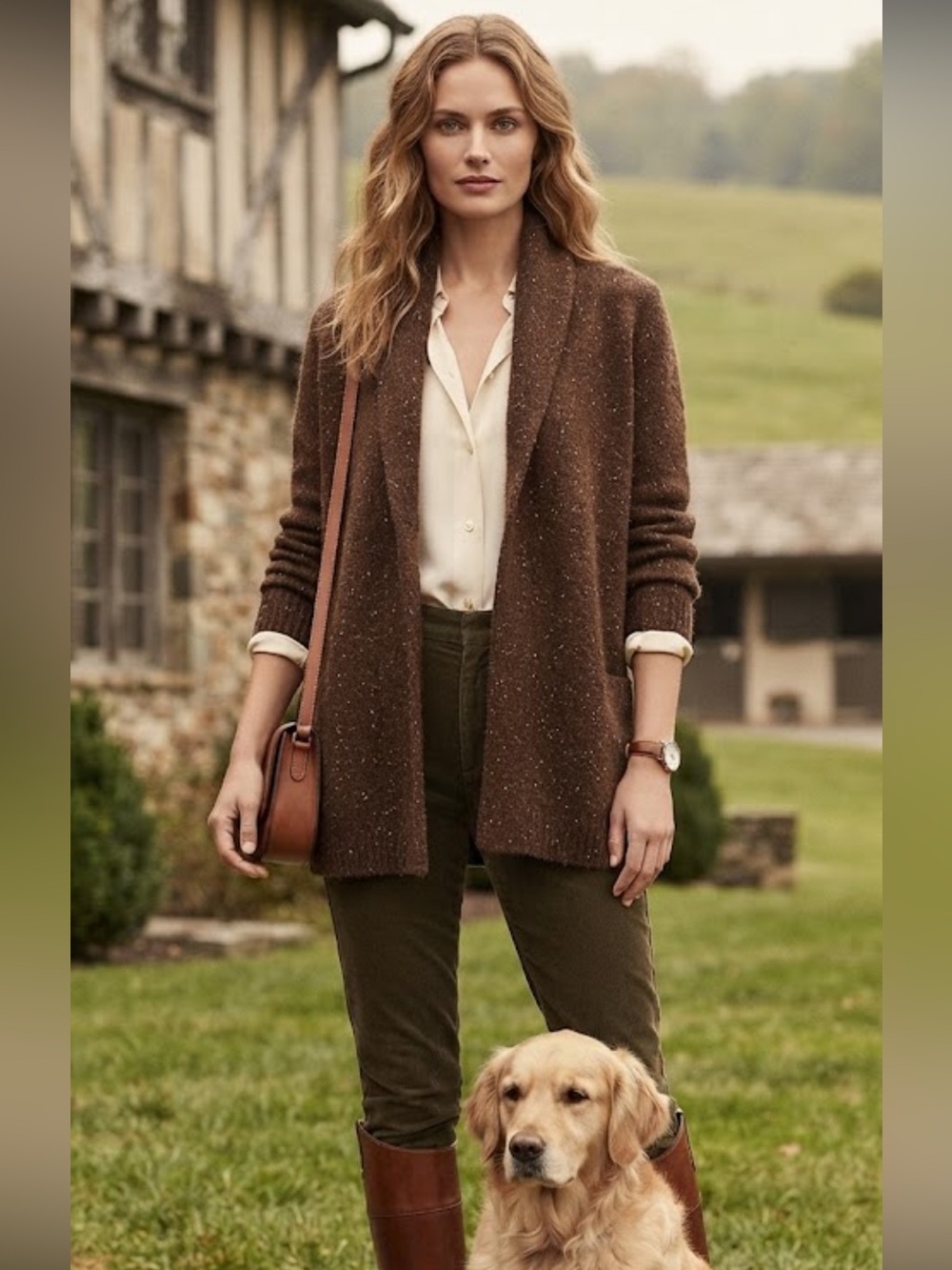Ralph Lauren brown speckled wool alpaca open cardigan